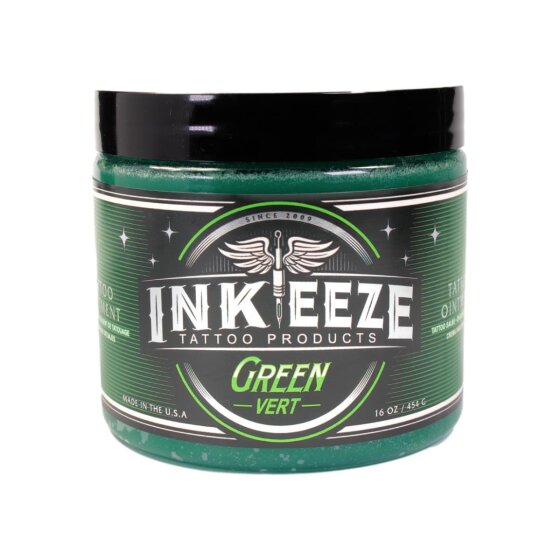 Ansicht einer Dose INK-EEZE Grüne Tattoo Salbe mit Inhalt 454ml