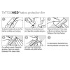 Instructions for applying the TattooMed Protection Patch to the freshly tattooed skin