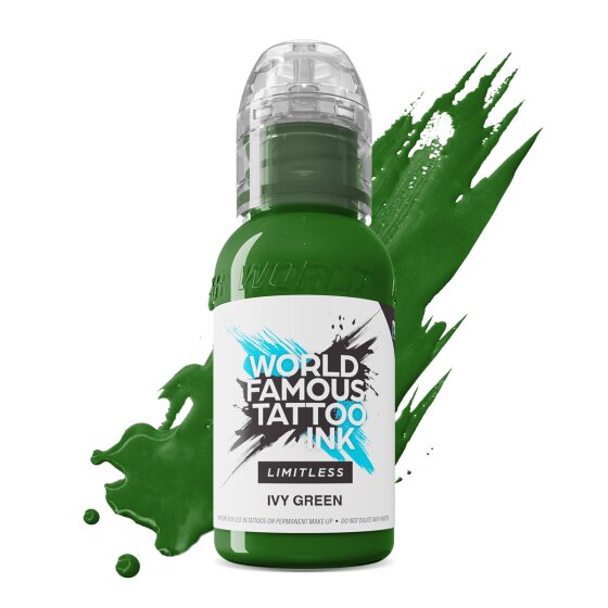World Famous Tattoo Ink Limitless Ivy Green in 30ml a beautiful dark green inspired by creeping ivy, dark forests and moist green leaves