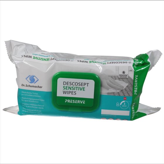 Product view Descosept Sensitive Wipes 100 pre-soaked disinfectant wipes Wipes 20 x 22 cm for surface disinfection