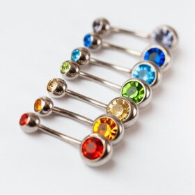 Double Jeweled Steel Belly Button Ring 13mm Crystal