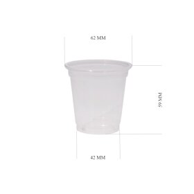 View of 90ml plastic cup with dimensions